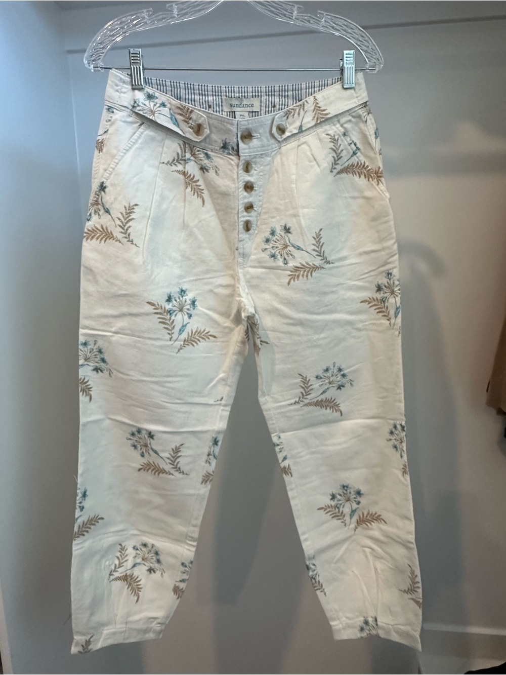 Sundance Cream Floral Ankle Pants with Button Front